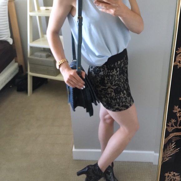 Black Velvet Lace & Cream Mini Skirt - Picture 2 of 8